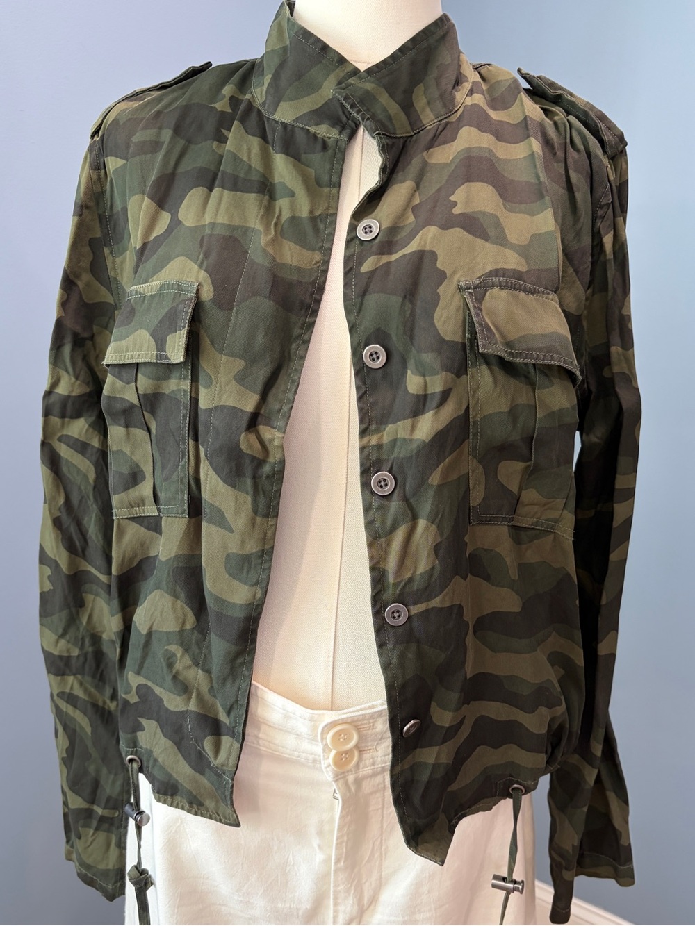Rails Lightweight Camo Utility Jacket Drawstring Cargo Small Linen Blend
